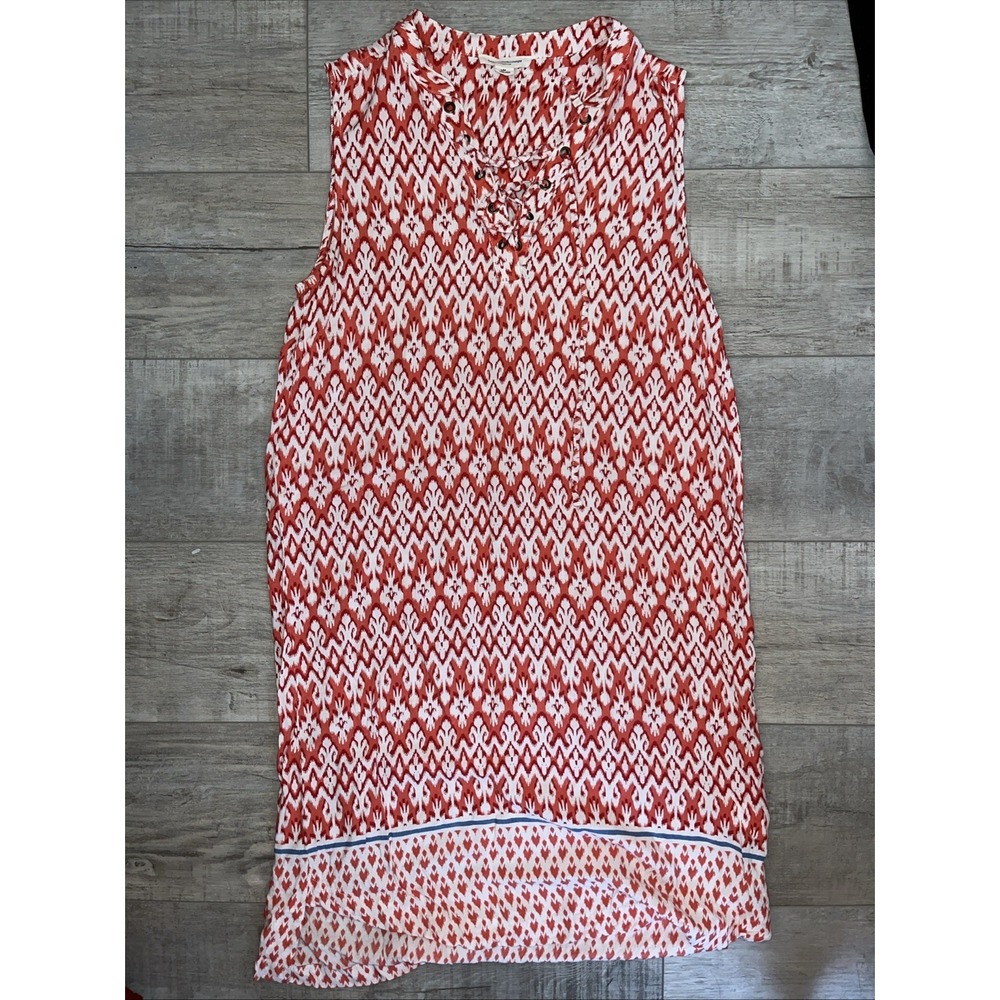 Beach Lunch Lounge Dress Sz M SHIFT Shirt‎ Casual Beachy Orange Red BOHO